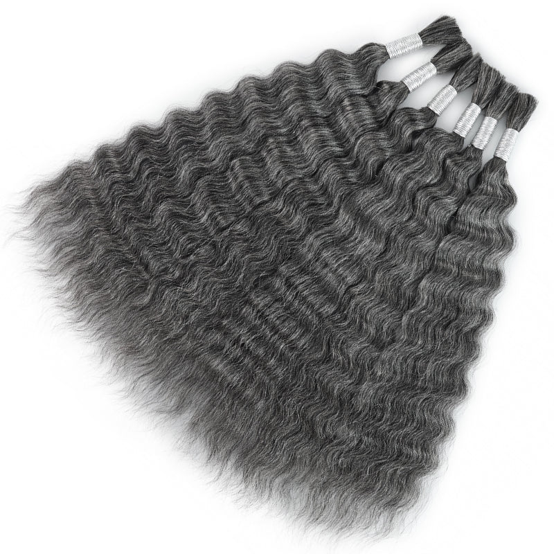 New In Gray Salt & Pepper Color Super Wave Bulk Human Hair for Boho Braids-RhisoHair