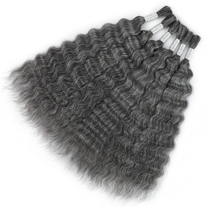 New In Gray Salt & Pepper Color Super Wave Bulk Human Hair for Boho Braids-RhisoHair