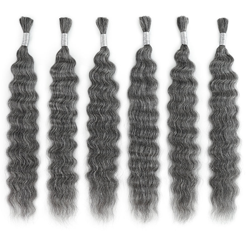 New In Gray Salt & Pepper Color Super Wave Bulk Human Hair for Boho Braids-RhisoHair