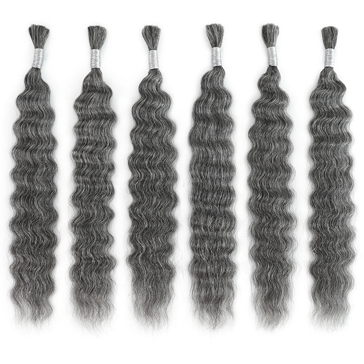 New In Gray Salt & Pepper Color Super Wave Bulk Human Hair for Boho Braids-RhisoHair