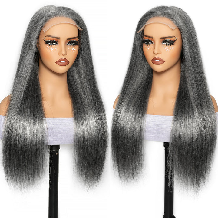 5x5 HD Lace Closure Wig Dark Salt And Pepper Color Straight Glueless Human Hair Wig For Black Women