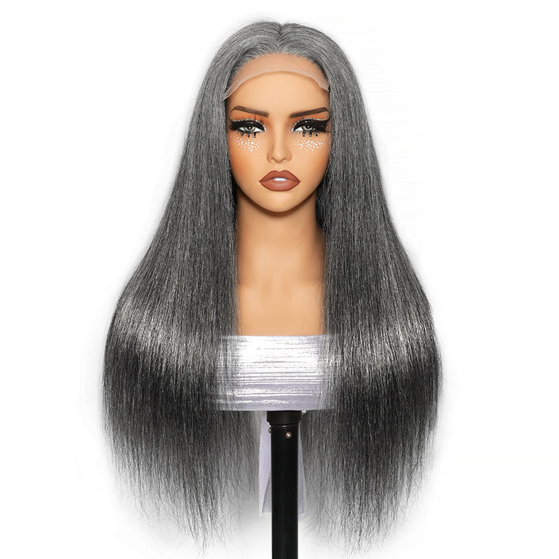 5x5 HD Lace Closure Wig Dark Salt And Pepper Color Straight Glueless Human Hair Wig For Black Women