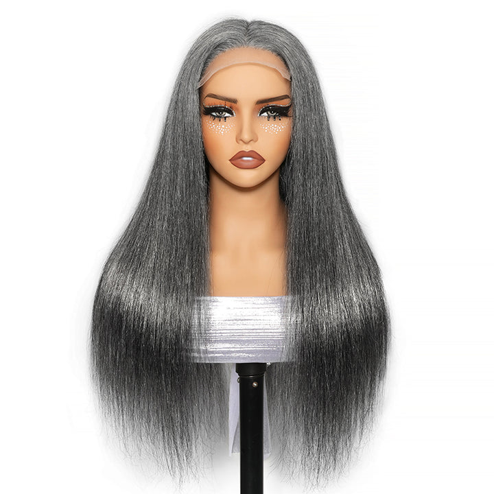 5x5 HD Lace Closure Wig Dark Salt And Pepper Color Straight Glueless Human Hair Wig For Black Women