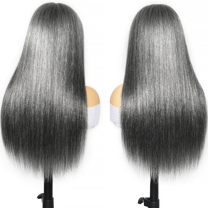 5x5 HD Lace Closure Wig Dark Salt And Pepper Color Straight Glueless Human Hair Wig For Black Women