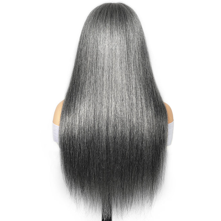 5x5 HD Lace Closure Wig Dark Salt And Pepper Color Straight Glueless Human Hair Wig For Black Women