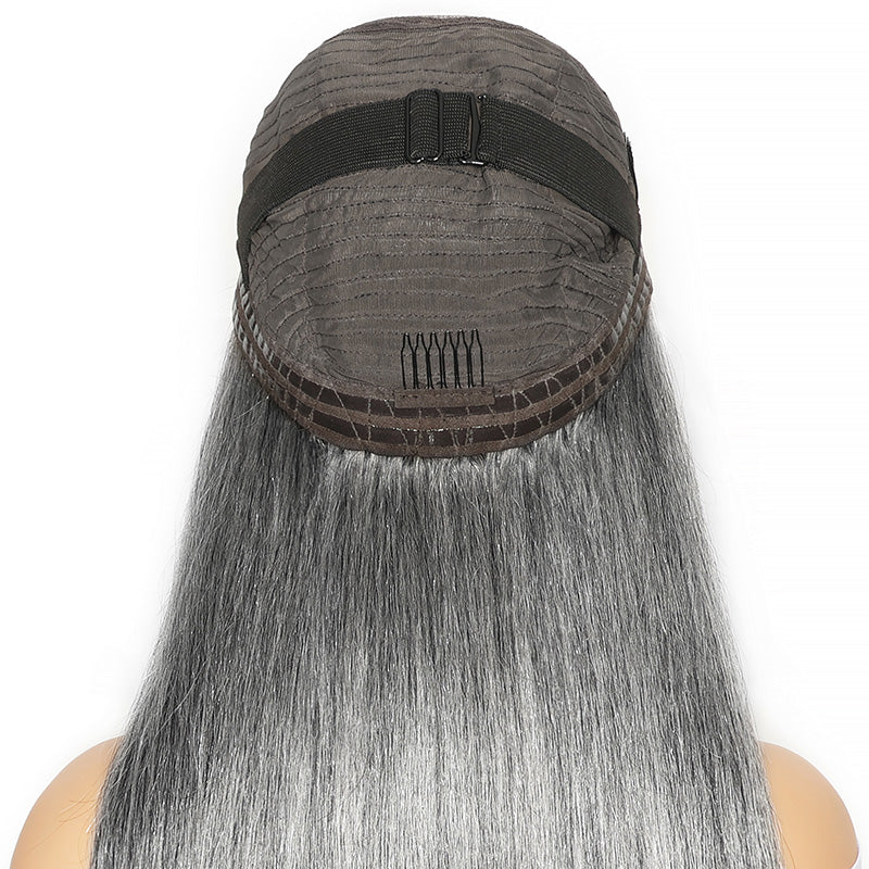 5x5 HD Lace Closure Wig Dark Salt And Pepper Color Straight Glueless Human Hair Wig For Black Women
