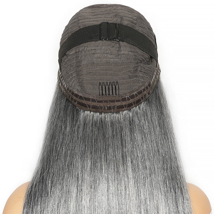 5x5 HD Lace Closure Wig Dark Salt And Pepper Color Straight Glueless Human Hair Wig For Black Women