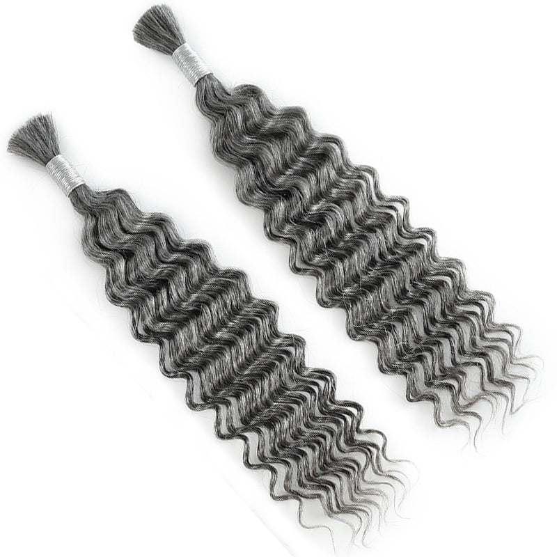 New In Gray Salt & Pepper Color Deep Wave Bulk Human Hair for Boho Braids-RhisoHair