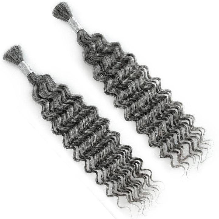 New In Gray Salt & Pepper Color Deep Wave Bulk Human Hair for Boho Braids-RhisoHair