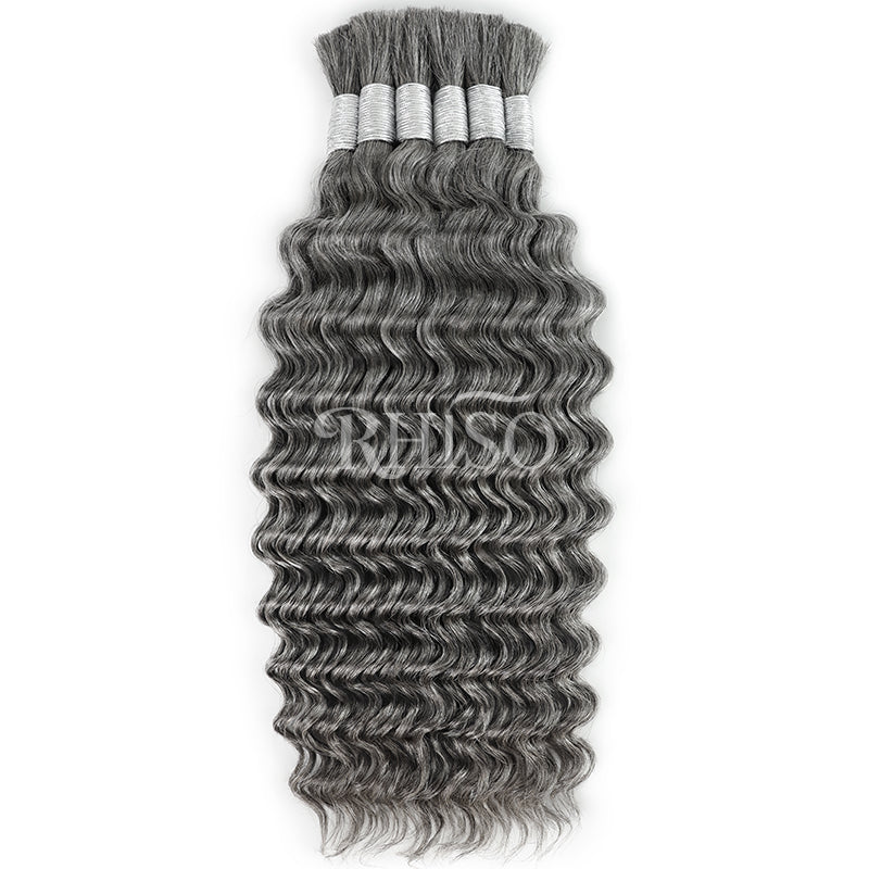 New In Gray Salt & Pepper Color Deep Wave Bulk Human Hair for Boho Braids-RhisoHair