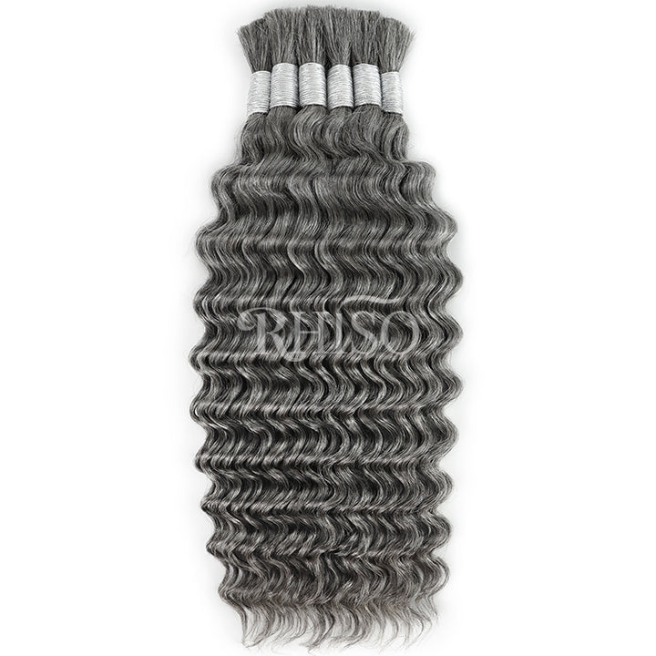 New In Gray Salt & Pepper Color Deep Wave Bulk Human Hair for Boho Braids-RhisoHair