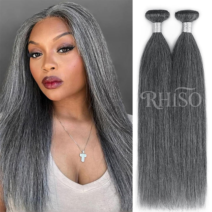 New In Dark Salt & Pepper Straight Human Hair Bundles 100% Brazilian Virgin Remy Hair Extensions