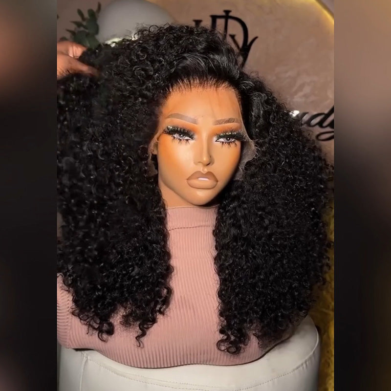 Natural Black Kinky Curly Human Hair Wig 6x6/13x6 Transparent Lace Frontal Wig 300% Density