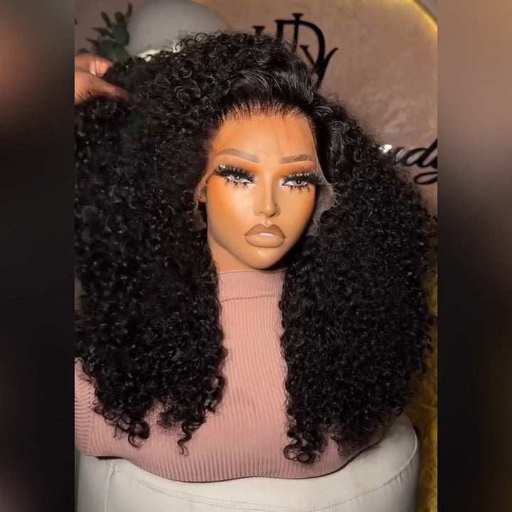 Natural Black Kinky Curly Human Hair Wig 6x6/13x6 Transparent Lace Frontal Wig 300% Density