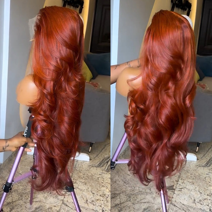 Copper Ginger Body Wave Human Hair Wig 6x6 13x6 Transparent Lace Frontal Wig 300% Density