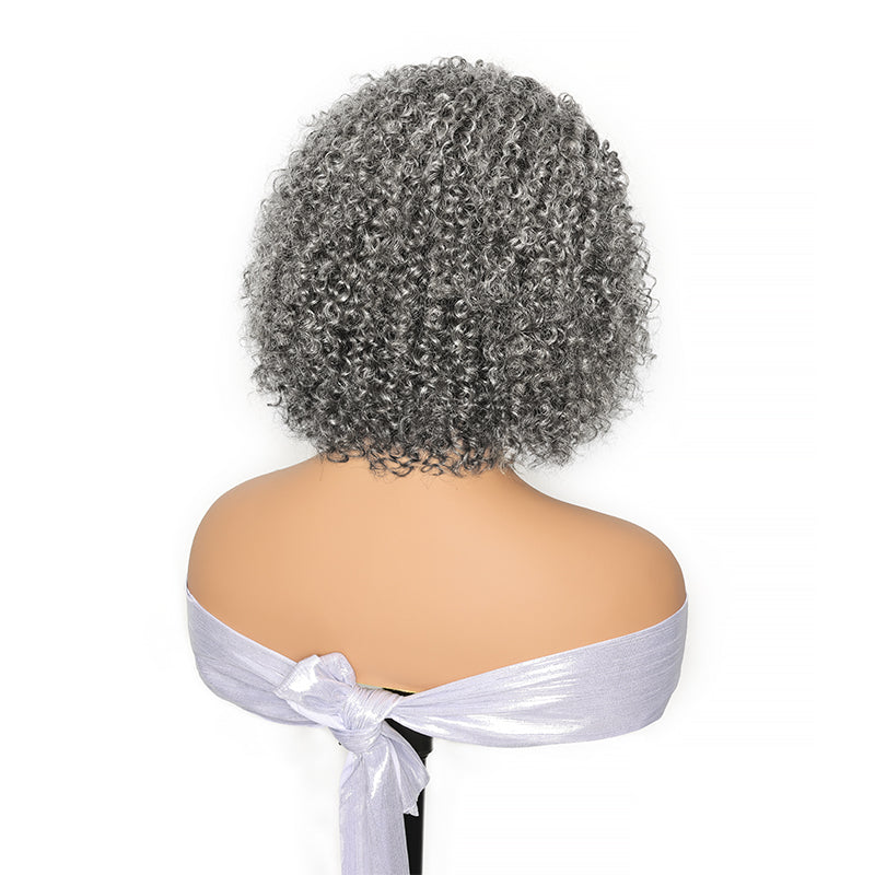 Salt & Pepper Jerry Curly 3 In 1 Flip Over Half Wig Natural Grey Wear And Go Glueless 100% Human Hair Wig With Drawstring