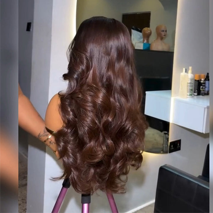 T1B/4 Dark Root Ombre Chocolate Brown Body Wave Human Hair Wig 6x6/13x6 Transparent Lace Frontal Wig 300% Density