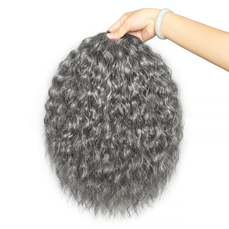 Salt & Pepper Super Wave 3 In 1 Flip Over Half Wig Natural Grey Wear And Go Glueless 100% Human Hair Wig With Drawstring