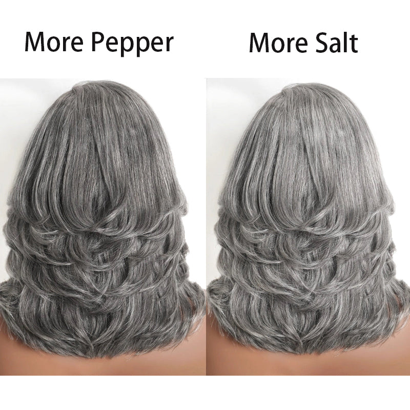 5x5 Salt & Pepper Layered Cut Wave Wig Gray Pre-Cut Glueless Human Hair Wig Beginner Friendly