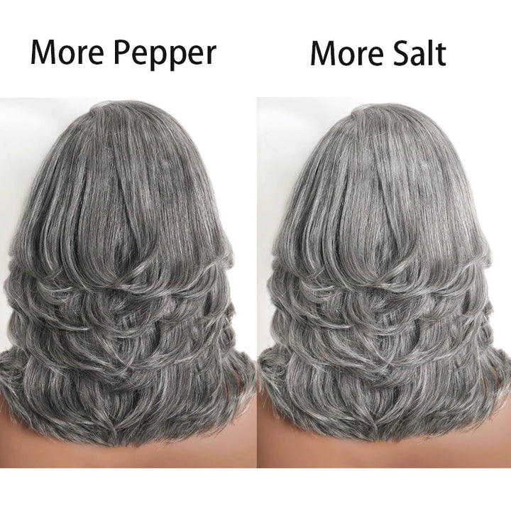 5x5 Salt & Pepper Layered Cut Wave Wig Gray Pre-Cut Glueless Human Hair Wig Beginner Friendly