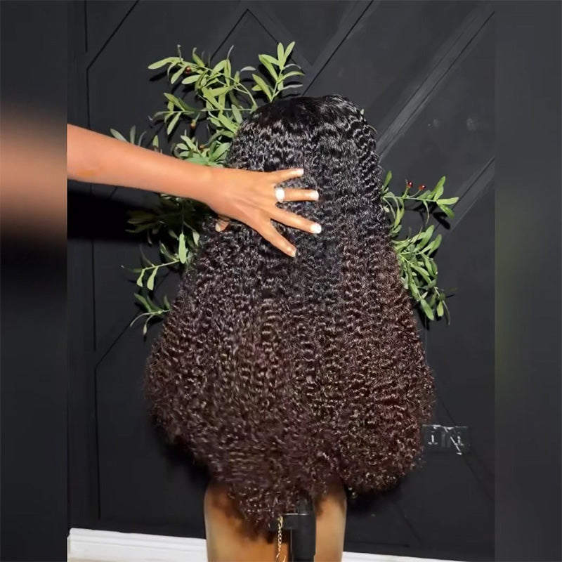 Black Roots Fade To #4 Dark Brown Ends Deep Curly Human Hair Wig 6x6 13x6 Transparent Lace 300% Density