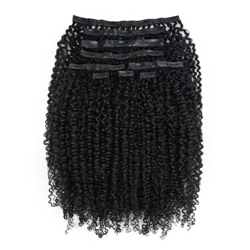 Kinky Curly Seamless Clip In Human Hair Extensions For Black Women Natural Color 8 /16 Pieces 120G /240G