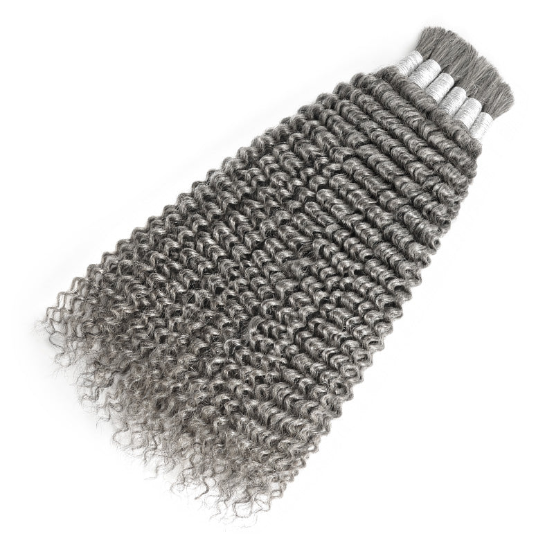 #51 Salt & Pepper Kinky Curly Bulk Human Hair for Boho Braids 100% Human Hair-RhisoHair