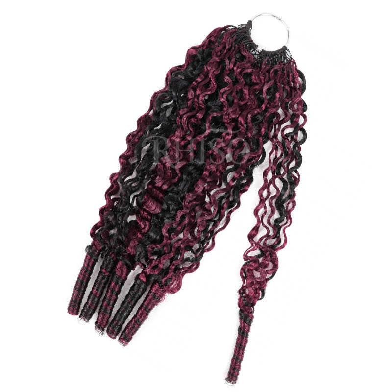 P1B/99J Burgundy Highlight Burmese Curly Crochet Human Hair Miracle Konts Feather 100% Human Hair Extension