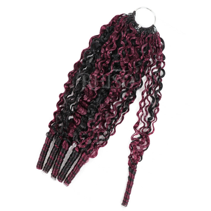 P1B/99J Burgundy Highlight Burmese Curly Crochet Human Hair Miracle Konts Feather 100% Human Hair Extension