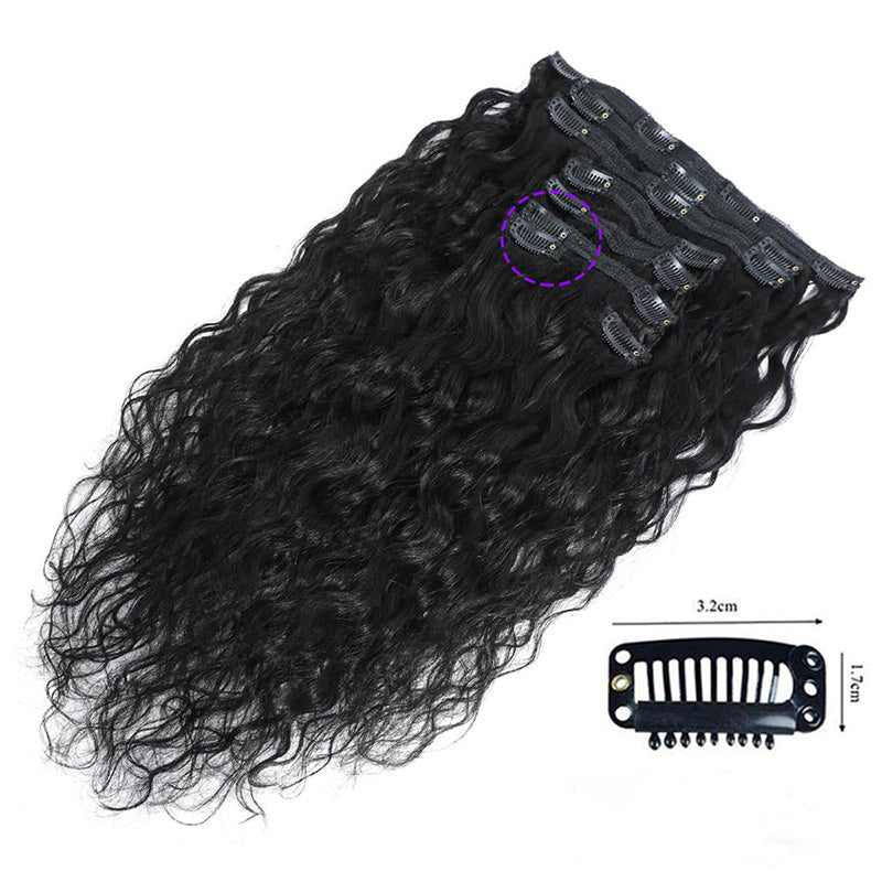 Water Wave Seamless Clip In Human Hair Extensions For Black Women 8 Pcs/pack Natural Volume & Looking