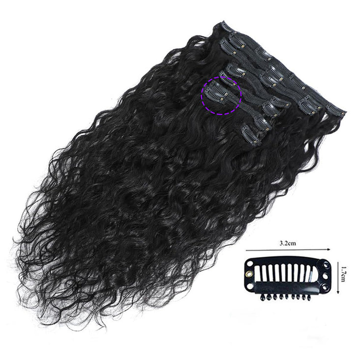 Water Wave Seamless Clip In Human Hair Extensions For Black Women 8 Pcs/pack Natural Volume & Looking