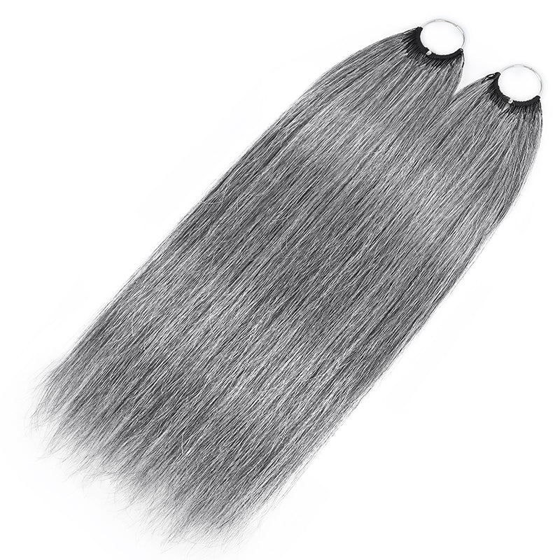 Salt & Pepper Straight Crochet Hair Miracle Konts Feather Human Hair Extension for Boho Braids-RHISO