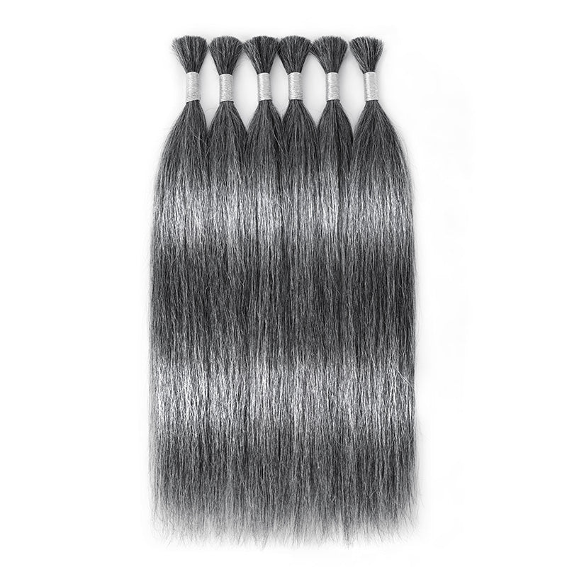 RHISO New In Deep Salt & Pepper Gray Straight Bulk Human Hair for Boho Braids 100% Human Hair