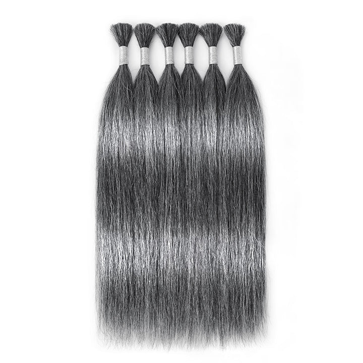 RHISO New In Deep Salt & Pepper Gray Straight Bulk Human Hair for Boho Braids 100% Human Hair