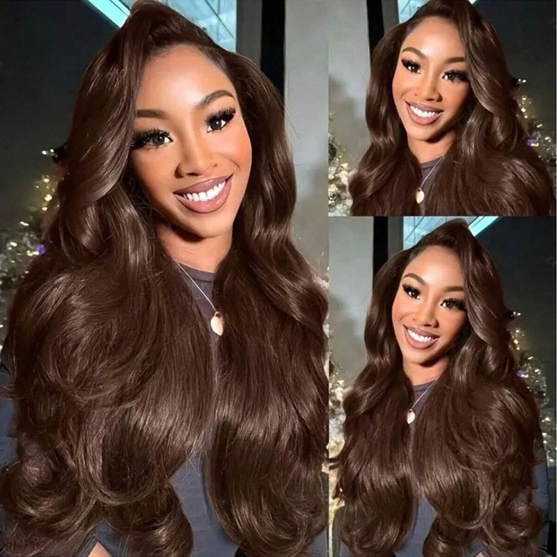 RhisoHair #4 Chocolate Brown Crochet Hair Burmese Curly/Body Wave Machine Made Feather Human Hair Extension