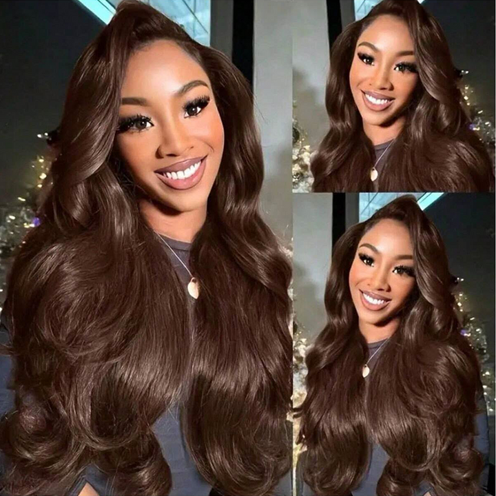 RhisoHair #4 Chocolate Brown Crochet Hair Burmese Curly/Body Wave Machine Made Feather Human Hair Extension