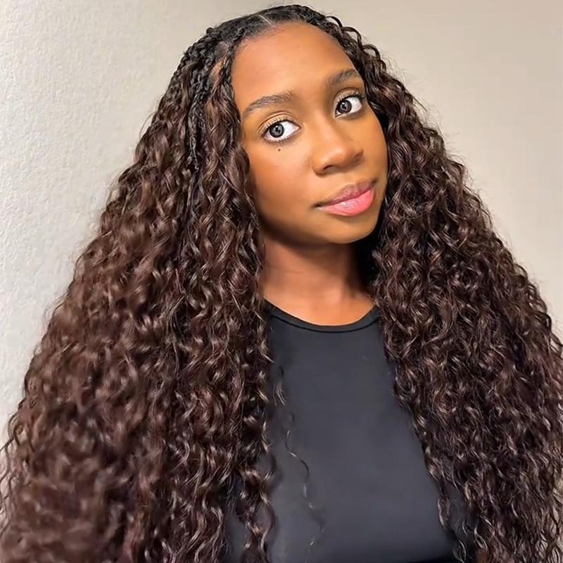 RhisoHair #4 Chocolate Brown Water Wave Feather Crochet Hair 100% Human Hair Machine Made Extensions