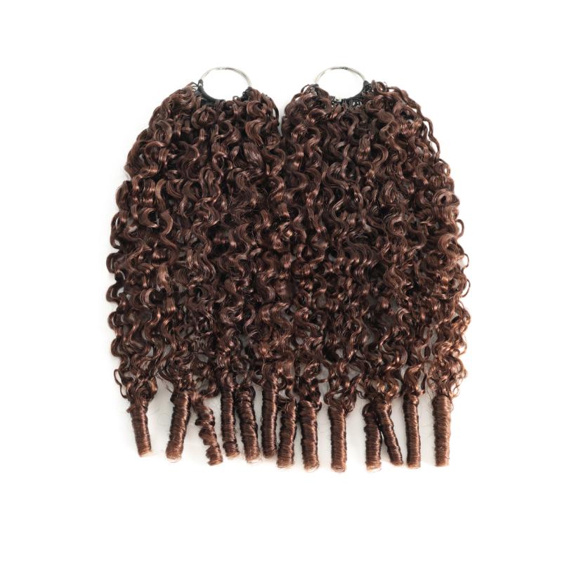 RhisoHair #4 Chocolate Brown Burmese Curly Feather Crochet Hair 100% Human Hair Machine Made Extensions