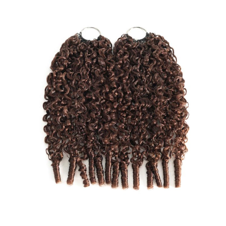 RhisoHair #4 Chocolate Brown Burmese Curly Feather Crochet Hair 100% Human Hair Machine Made Extensions