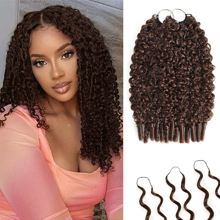 RhisoHair #4 Chocolate Brown Burmese Curly Feather Crochet Hair 100% Human Hair Machine Made Extensions