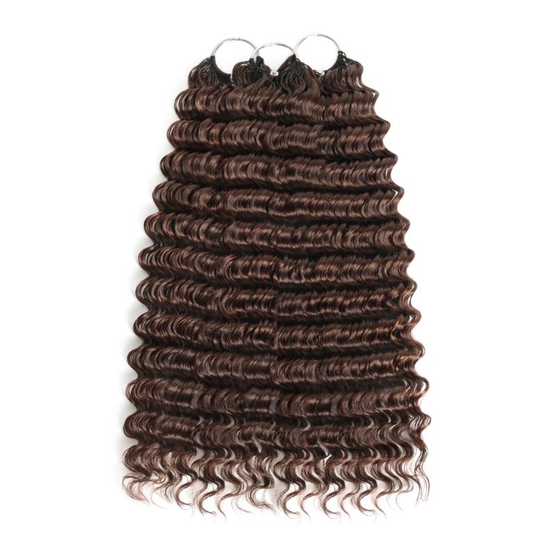RhisoHair 3Packs #4 Chocolate Brown With 2Packs Natural Black Deep Wave Honey Blonde Highlight Crochet Hair Machine Made Feather Human Hair Extension