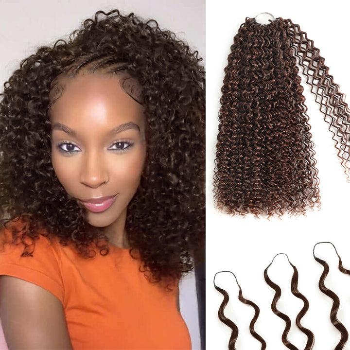 RhisoHair #4 Chocolate Brown Jerry Curly Feather Crochet Hair 100% Human Hair Machine Made Extensions