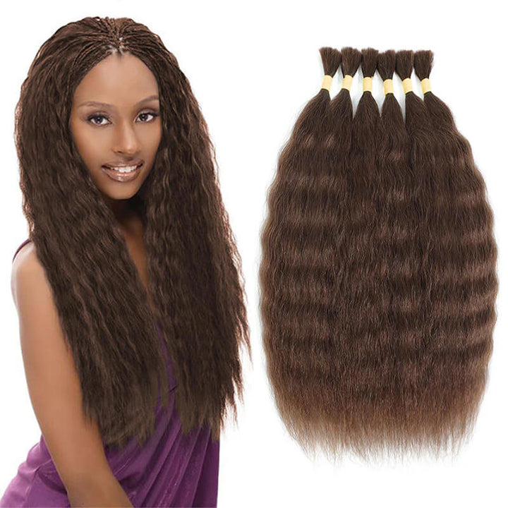 RHISO 18Inch #4 Chocolate Brown Super Wave Bulk Human Hair Extensions for Boho Braids – Wet and Wavy No Weft Human Hair 4 Bundles/Pack 160g