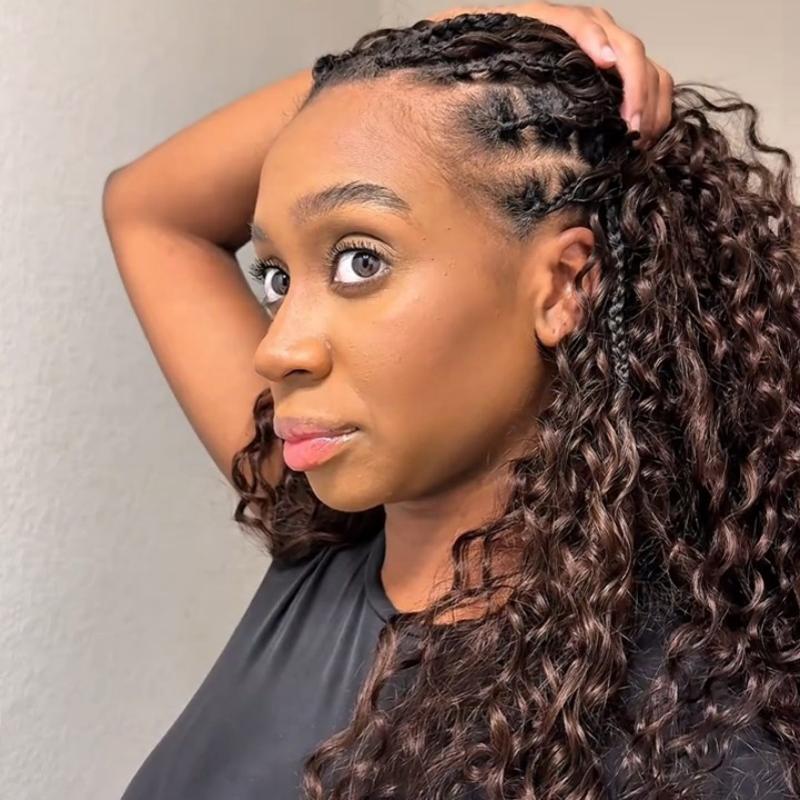 RhisoHair #4 Chocolate Brown Water Wave Feather Crochet Hair 100% Human Hair Machine Made Extensions