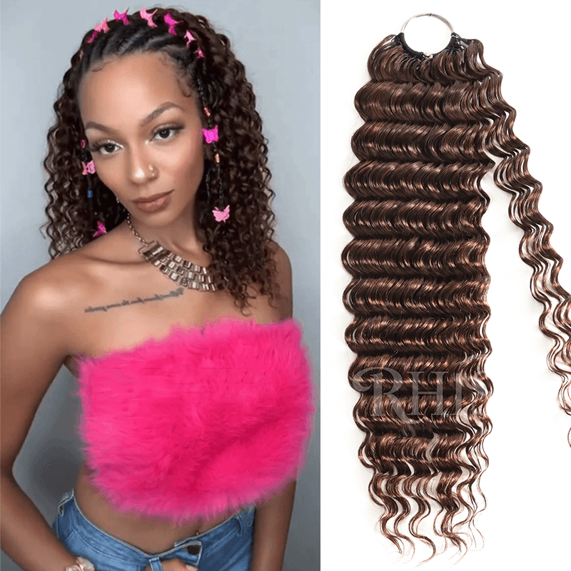 RhisoHair Multiple Colors Available Deep Wave Feather Crochet Human Hair Extensions for Braiding