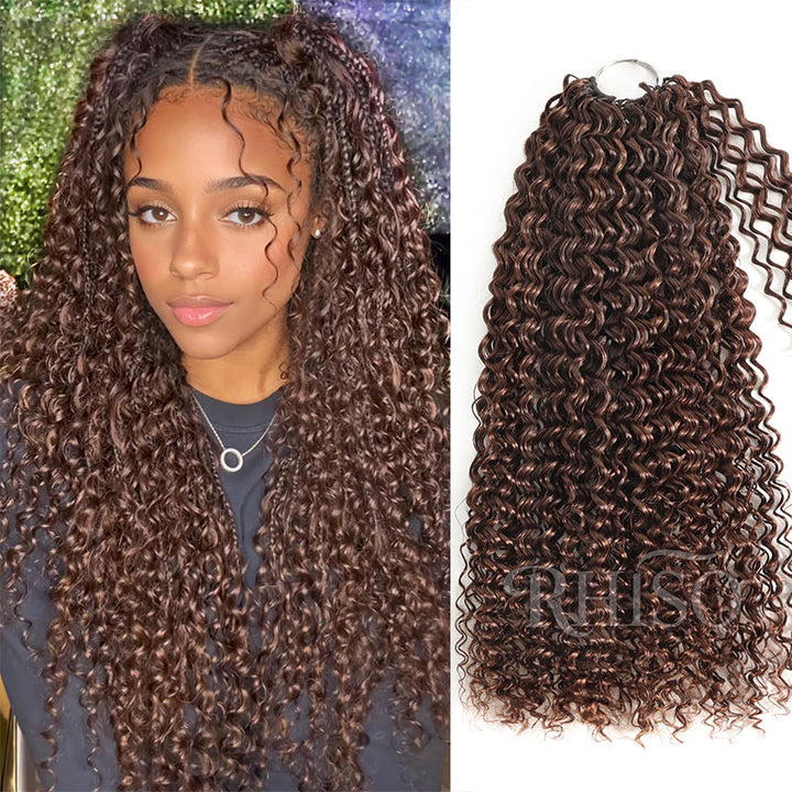 RhisoHair #4 Chocolate Brown Jerry Curly Feather Crochet Hair 100% Human Hair Machine Made Extensions