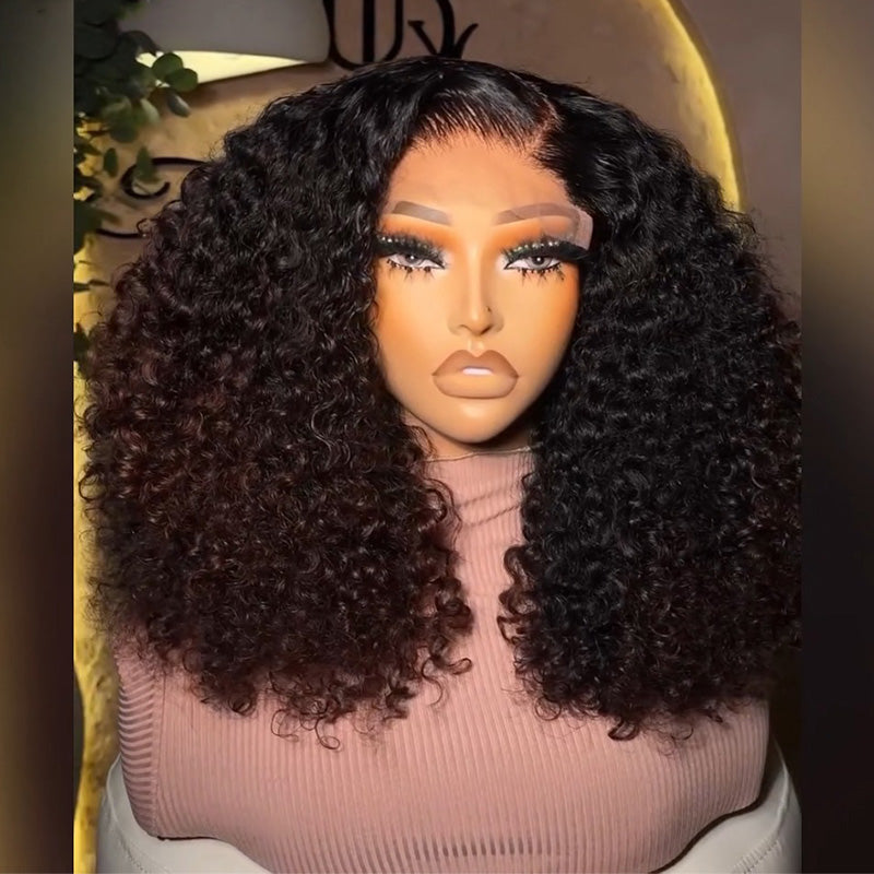 C-Part T1B/4 Ombre Chocolate Brown Jerry Curly Human Hair Wig 6x6/13x6 Pull To Go Glueless Lace Frontal Wig 300 Density