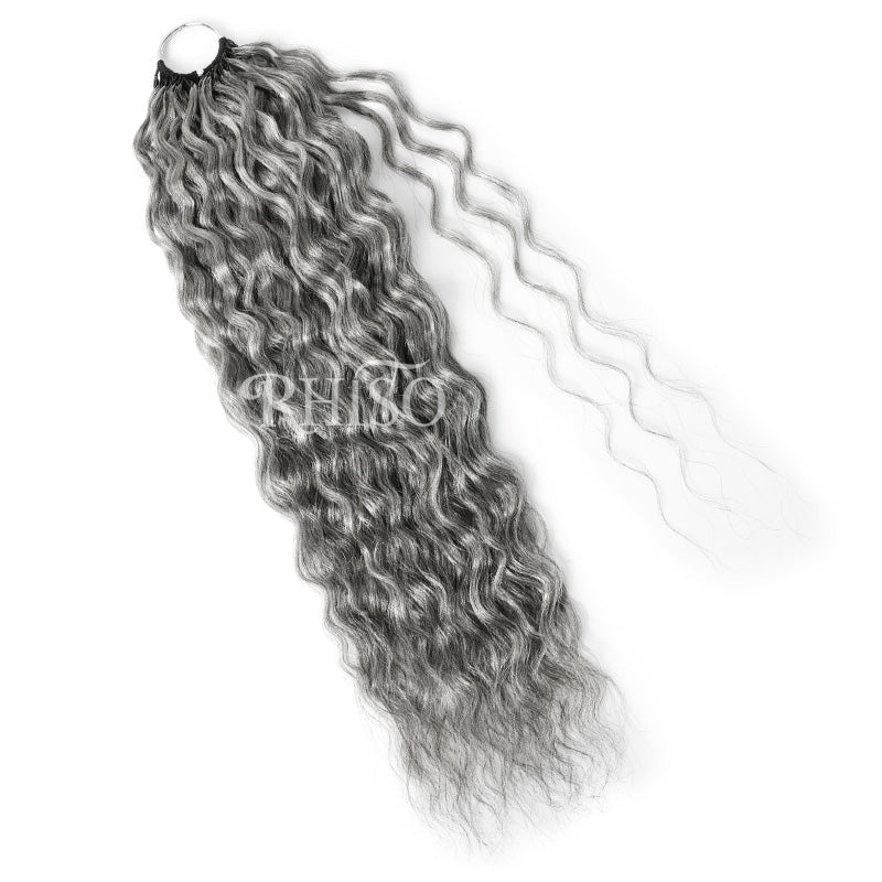 #51 Salt & Pepper Super Wave Feather Crochet Hair Miracle Konts 100% Human Hair Extension for Boho Braids-RHISO