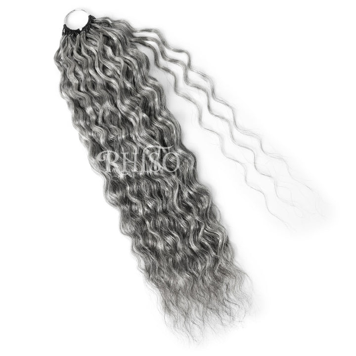 #51 Salt & Pepper Super Wave Feather Crochet Hair Miracle Konts 100% Human Hair Extension for Boho Braids-RHISO