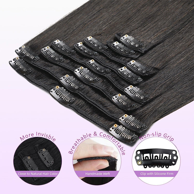 Straight Seamless Clip In Human Hair Extensions For Black Women Natural Color 8 /16 Pieces 120G /240G